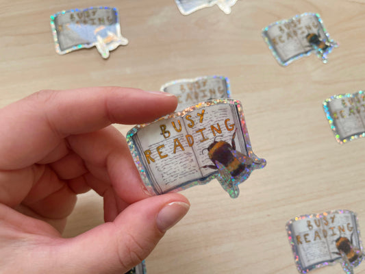 Busy Reading Glitter Vinyl Sticker