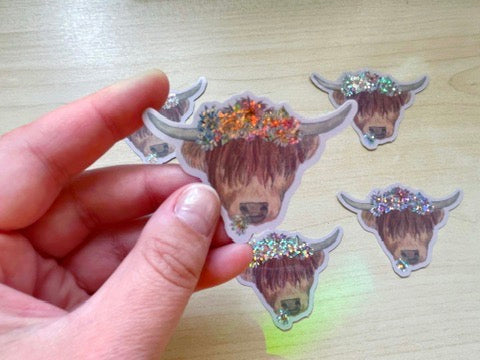 Highland Coo Glitter Vinyl Sticker