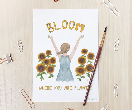 Bloom, Sunflower Girl Art Print