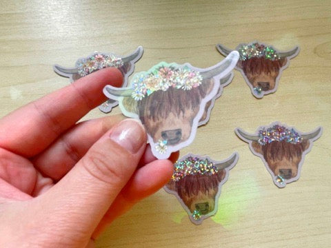 Highland Coo Glitter Vinyl Sticker