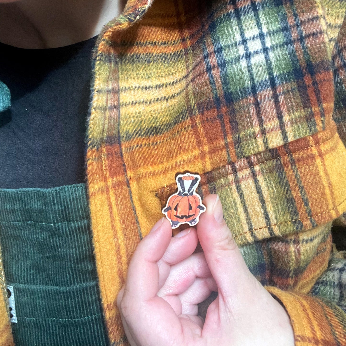 Pumpkin Badger Halloween Pin