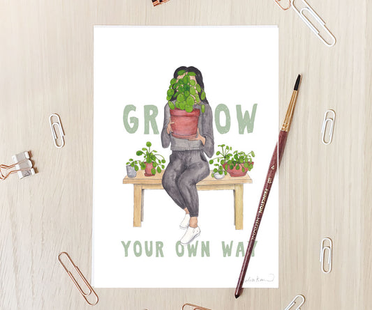 Grow, Pilea Girl Art Print