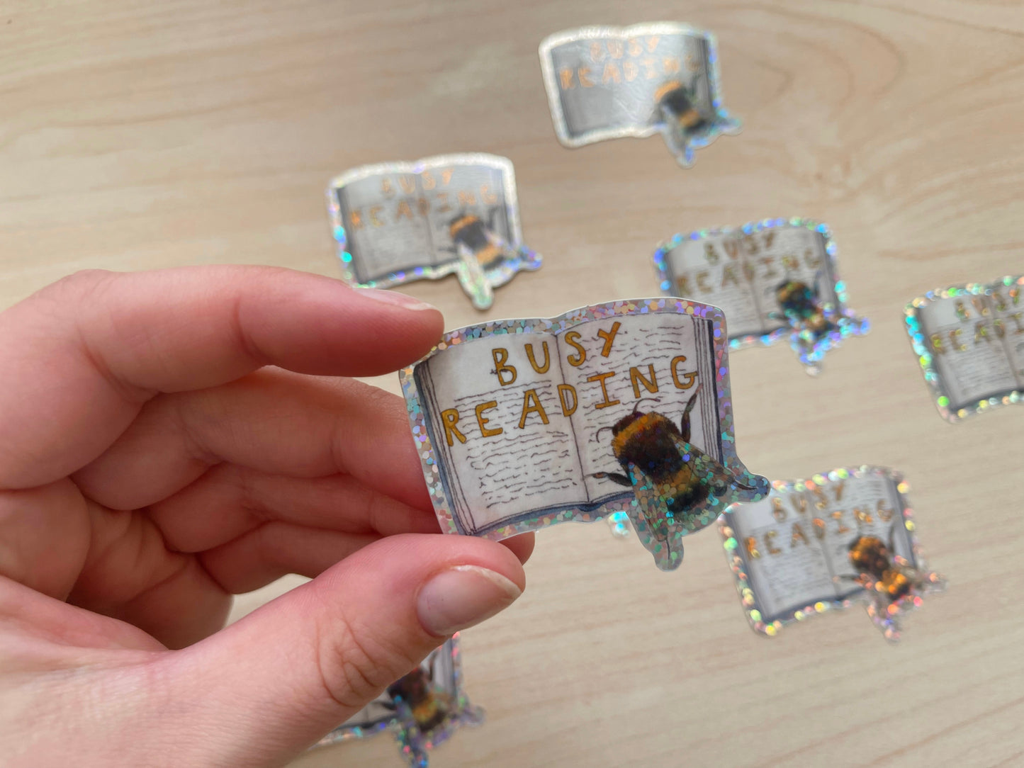 Busy Reading Glitter Vinyl Sticker