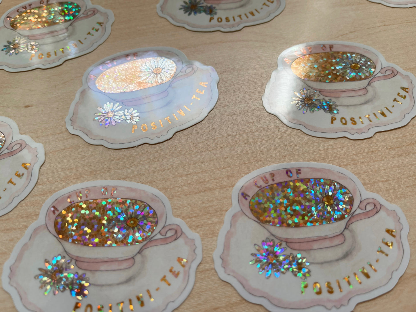 Cup of Positivitea Glitter Vinyl Sticker