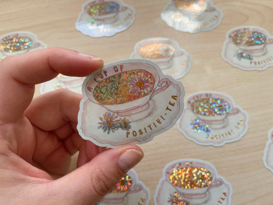 Cup of Positivitea Glitter Vinyl Sticker