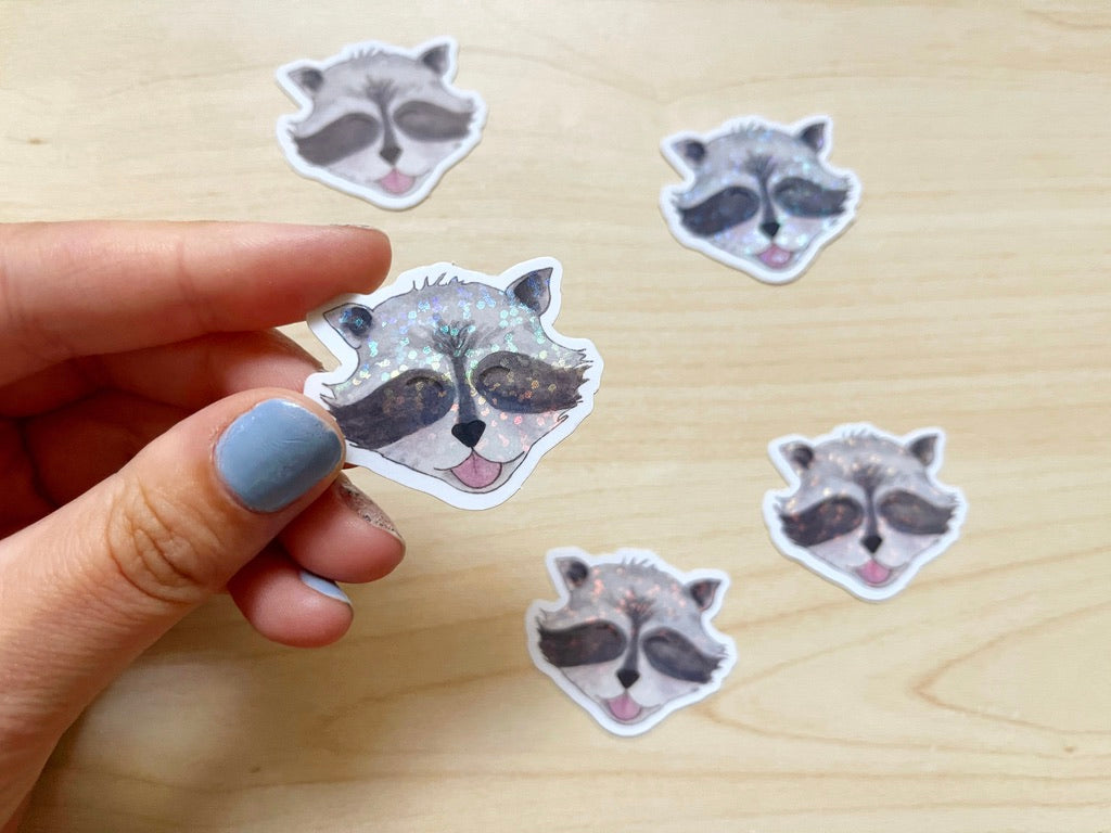 Raccoon Glitter Vinyl Sticker