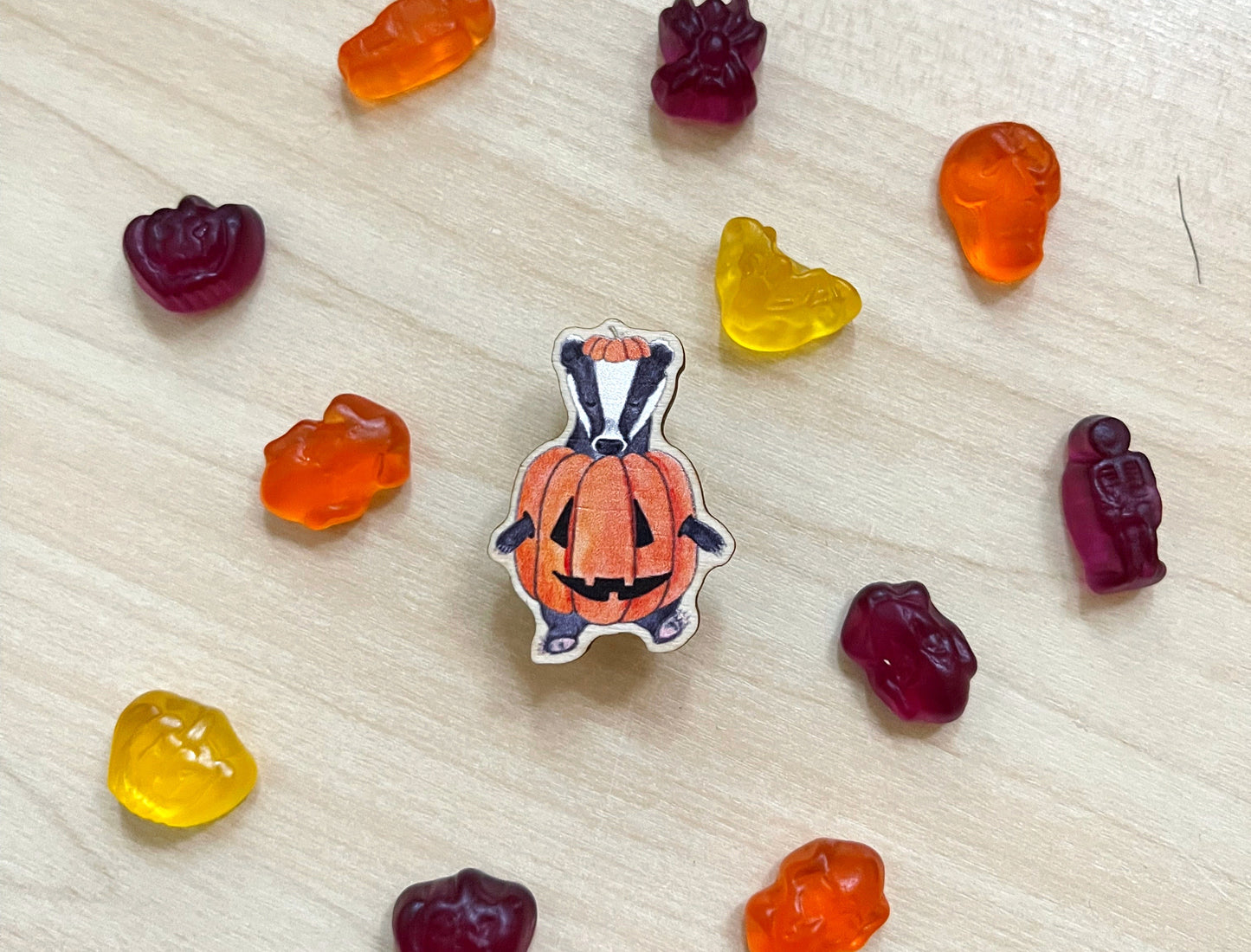 Pumpkin Badger Halloween Pin