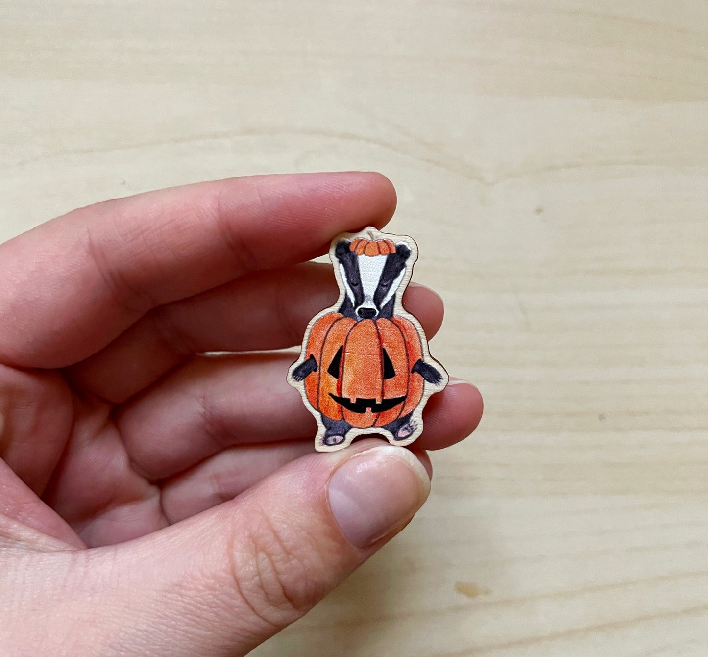 Pumpkin Badger Halloween Pin