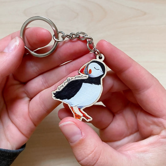 Stay Puffin Positive - Wooden Keyring