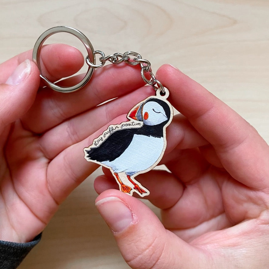 Stay Puffin Positive - Wooden Keyring