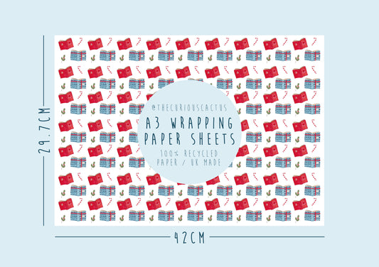 Bookish Christmas A3 Wrapping Paper