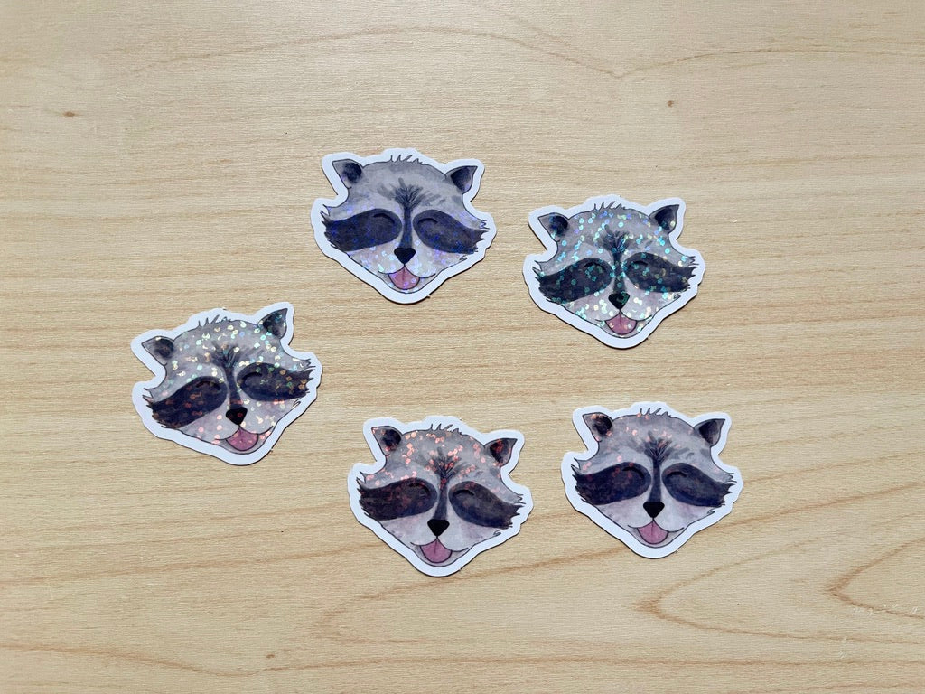 Raccoon Glitter Vinyl Sticker