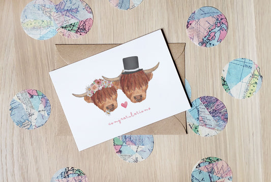 Highland Coo Wedding - Greeting Card