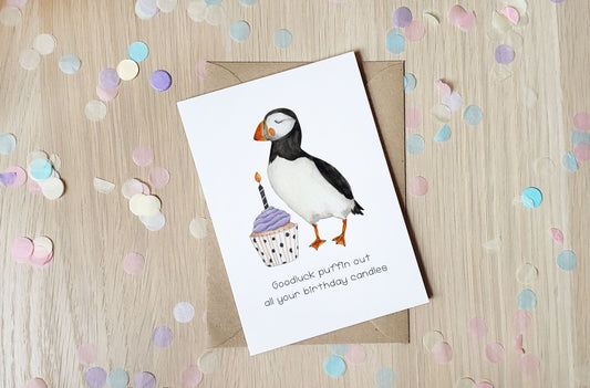 Goodluck Puffin Out Your Candles - Greeting Card