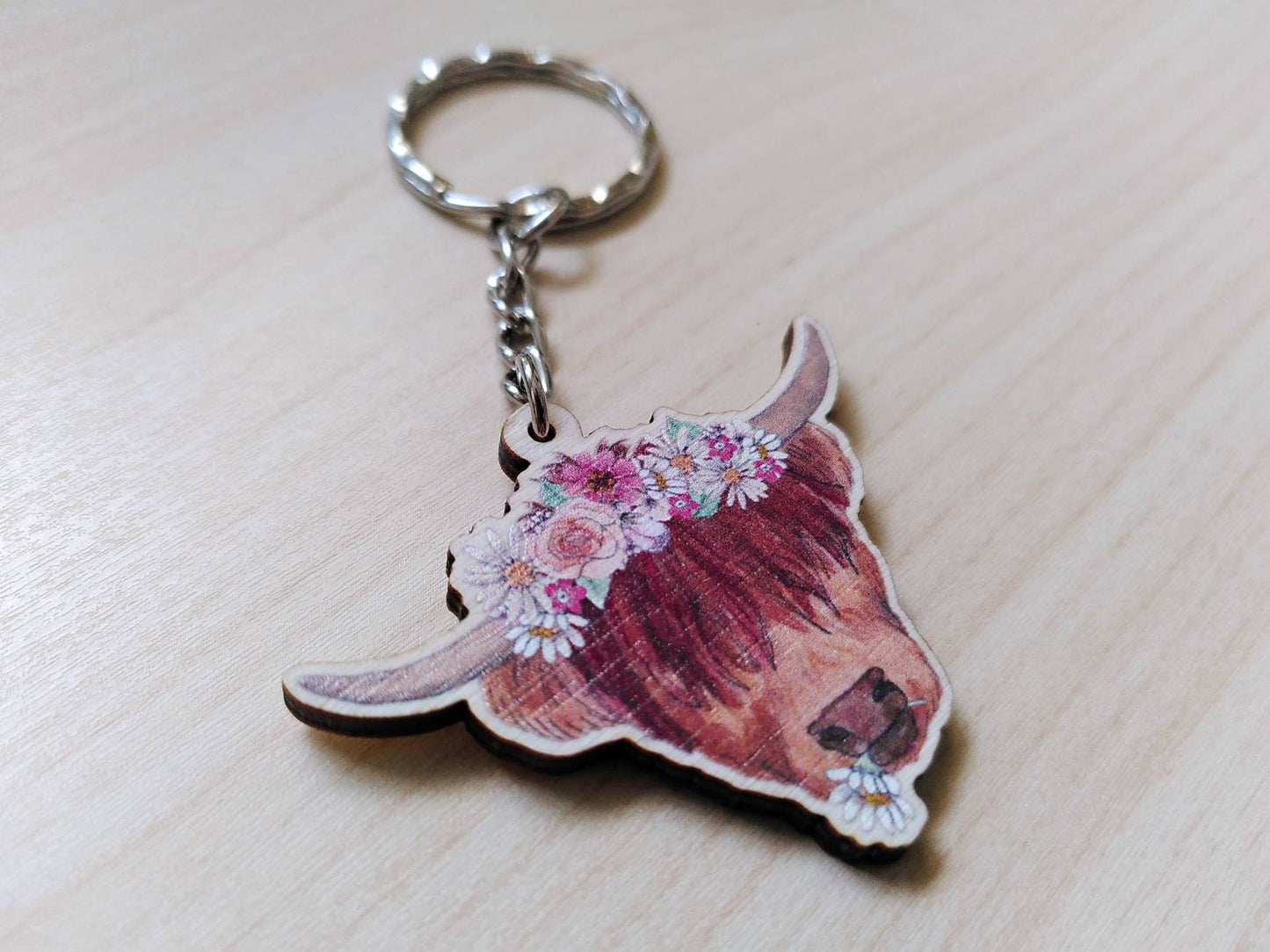 Highland Coo - Wooden Keyring