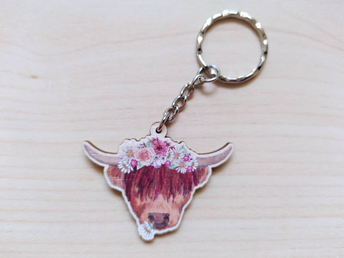 Highland Coo - Wooden Keyring