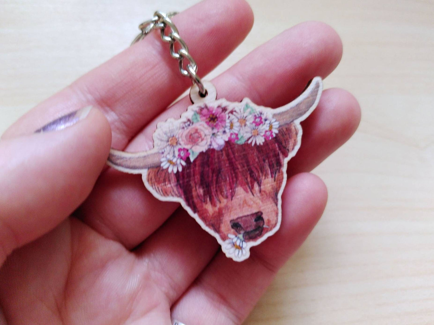 Highland Coo - Wooden Keyring