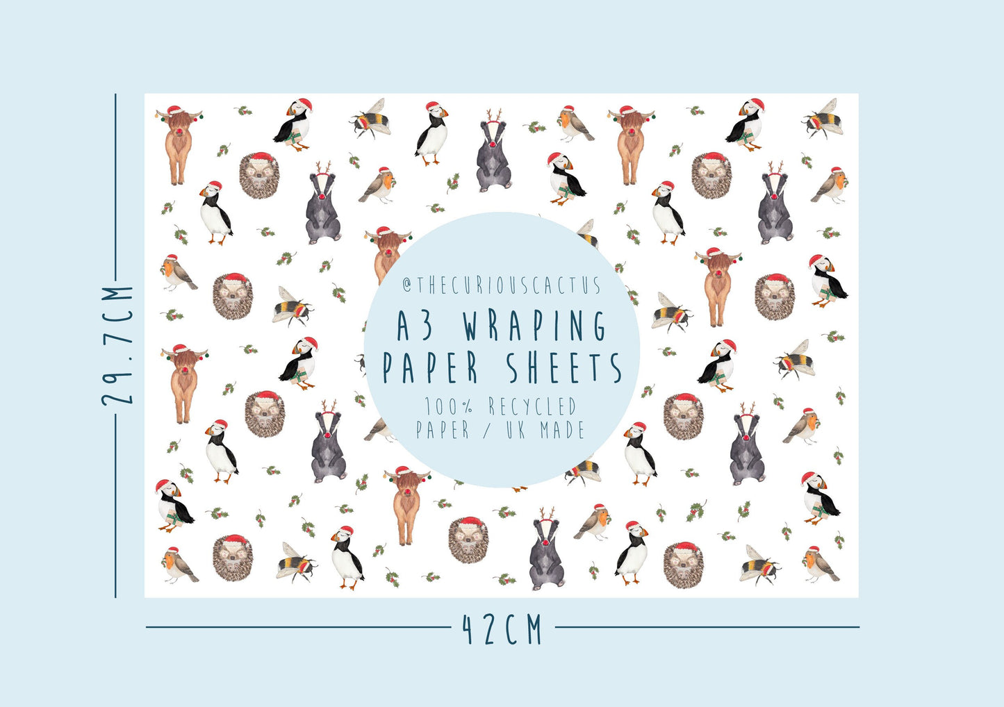 Christmas British Animals A3 Wrapping Paper