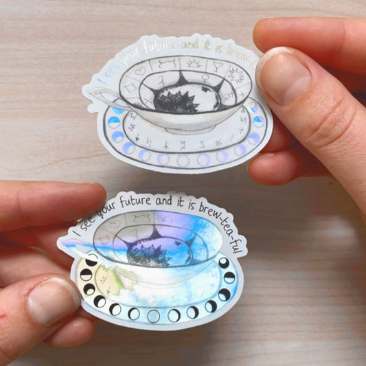 Holographic Tea Cup Vinyl Sticker