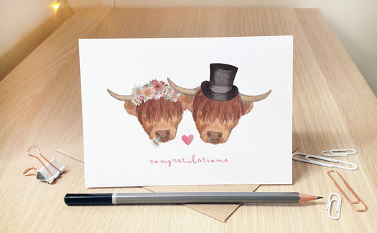 Highland Coo Wedding - Greeting Card