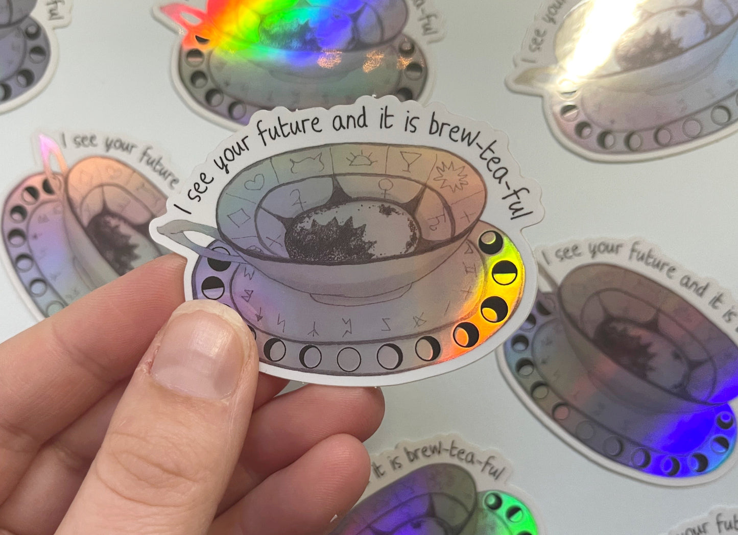 Holographic Tea Cup Vinyl Sticker