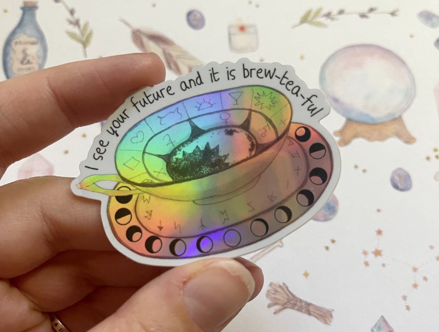 Holographic Tea Cup Vinyl Sticker