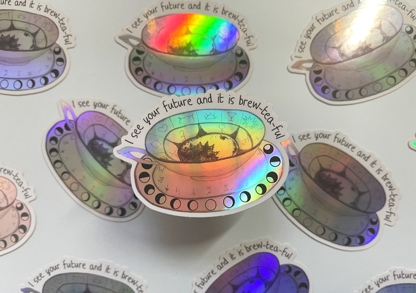 Holographic Tea Cup Vinyl Sticker