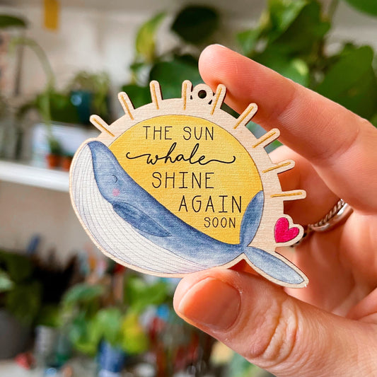 The Sun Whale Shine Again - Wooden Keyring