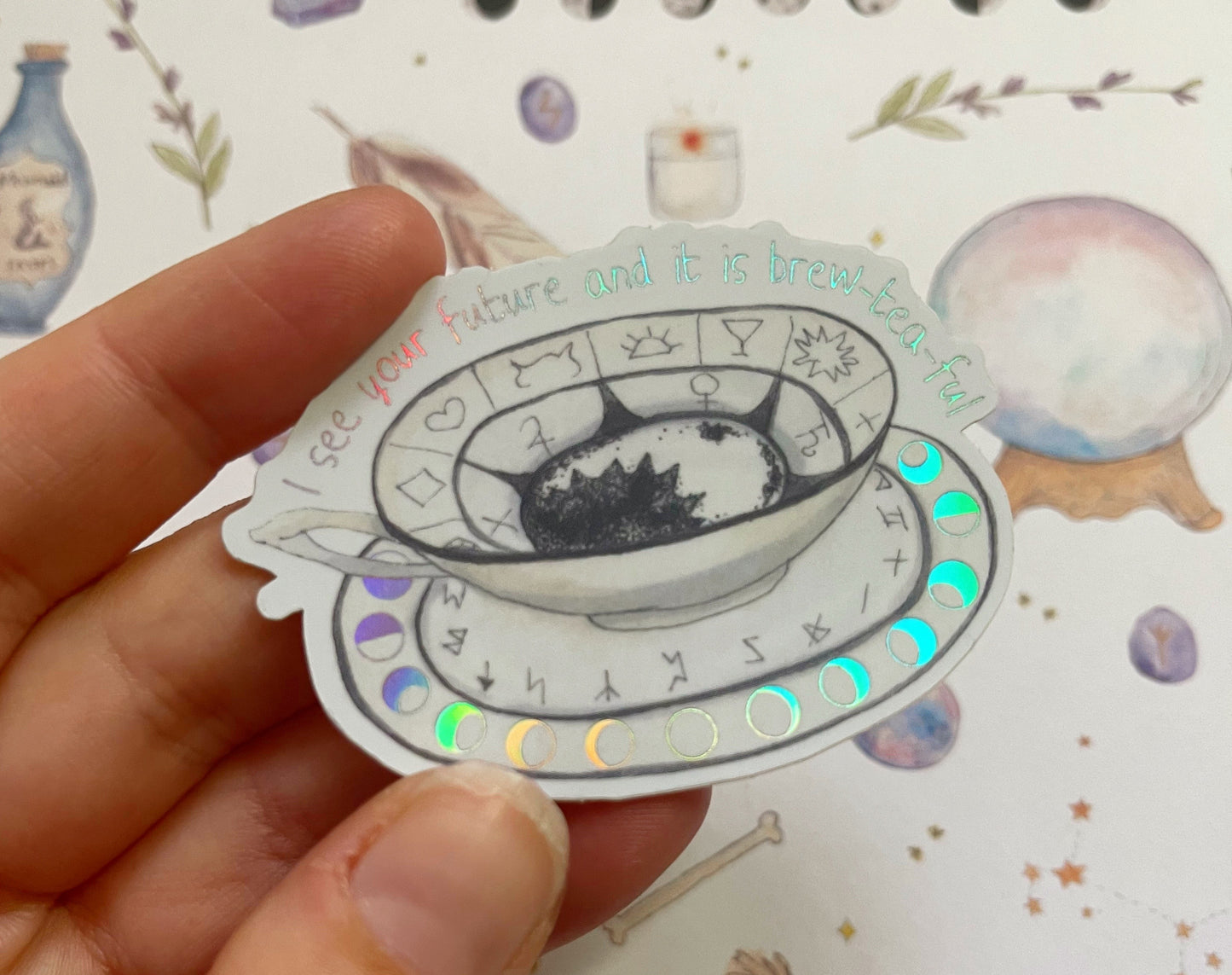 Holographic Tea Cup Vinyl Sticker