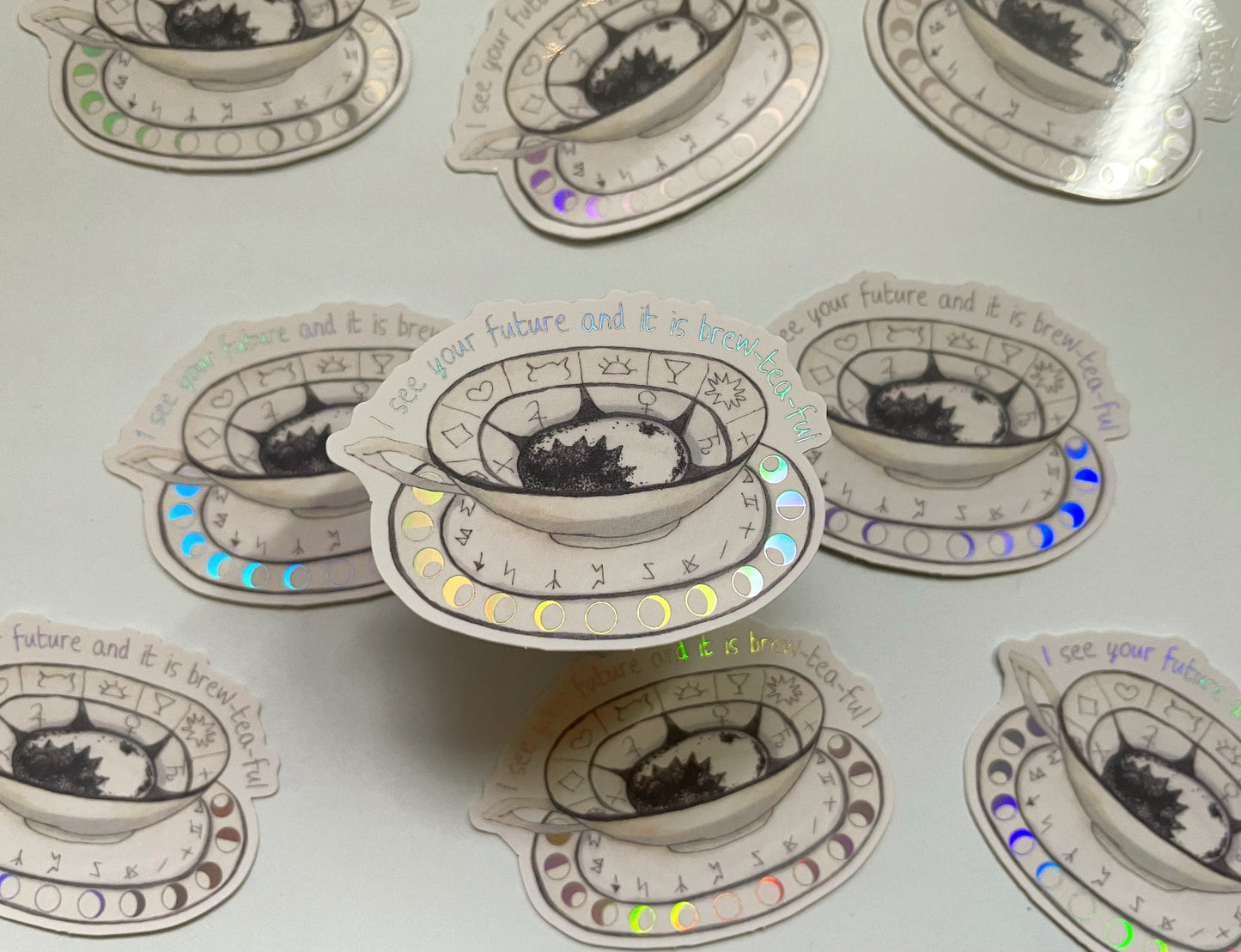 Holographic Tea Cup Vinyl Sticker